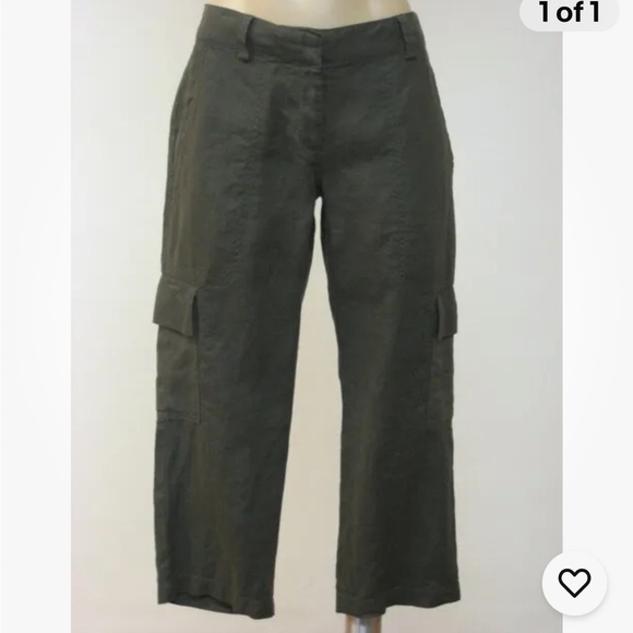 Eileen Fisher Pants - EILEEN FISHER Pant Organic Linen Surplus Cropped Cargo Pants Olive Green Sz 6